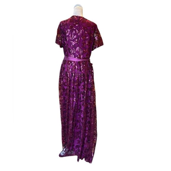 Tahari ASL Short Sleeve Sequin Lace Gown Maxi Dress Women’s Size 16 NEW Purple - Picture 3 of 12